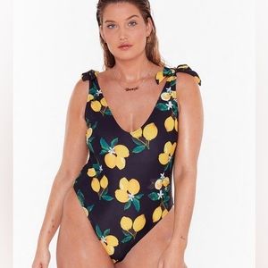 Nasty Gal Black Easy Peasy Lemon High Leg Tie Straps Sexy Scoop Bathingsuit